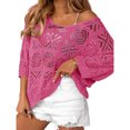 thumbnail image 3 of Womens Summer 3/4 Sleeve Off Shoulder Crochet Cover Up Top Sweater Shirts Mesh Boho Beach Swimsuit Coverup, 3 of 6
