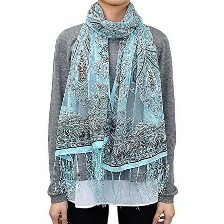 - Western Paisley Long Scarf with Glitter (Aqua)