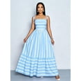 thumbnail image 4 of Blue Striped Maxi Dress With Tie Shoulder Straps, Ruched Bust, And Tiered Skirt For Vacation Or Casual Elegance, 4 of 8