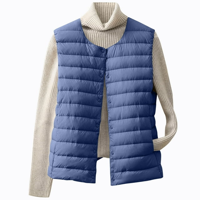 Gpaecead Women's Light Packable Down Vest, Short Puffer Sleeveless Jacket Blue