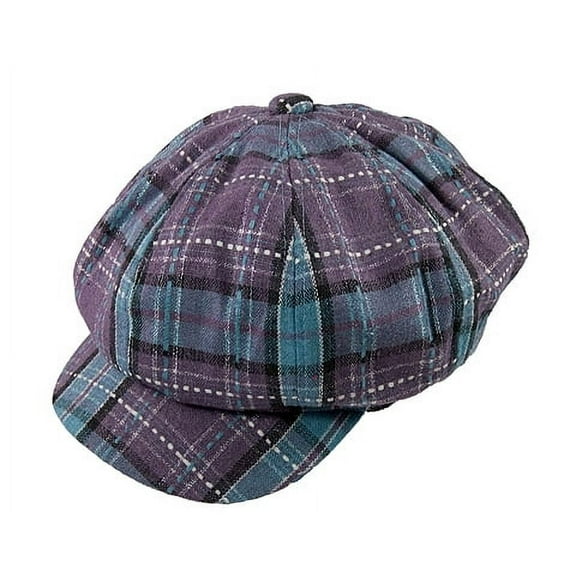Cap - Wool Blend Plaid Newsboy Cap - Purple - HT-9829PL
