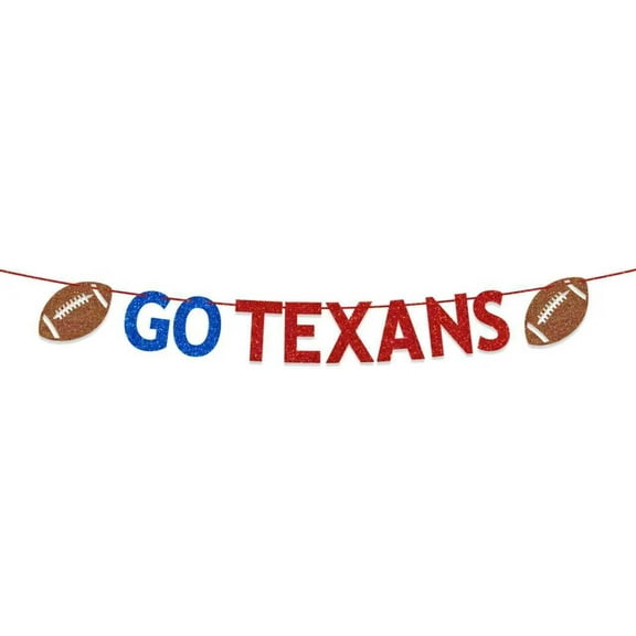 Go Texans Banner, Football Game Day Decorations,Texans Football Party Decorations Blue Red Glitter