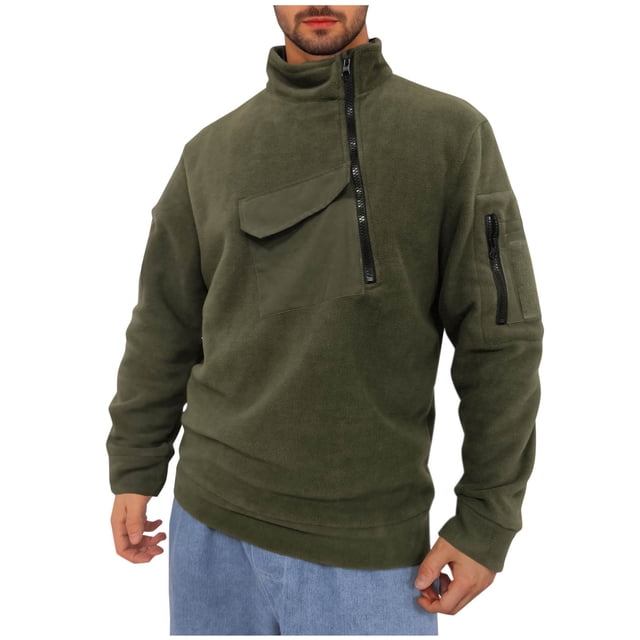 Puntoco Sudadera Con Capucha De Manga Larga Con Bolsillo Empalmado Y Cuello Alto De Polar Sólido Informal Para Hombre