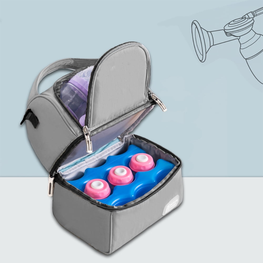 Breast Pump Bag Cooler Compartment for Breast Pump Double Layer for Mother Breast Milk Pump Gray