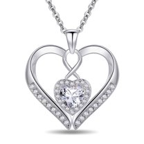 Emma Manor EM 925 Sterling Silver Eternal Love Brilliant Cut Heart Pendant Necklace, Gift for Wife