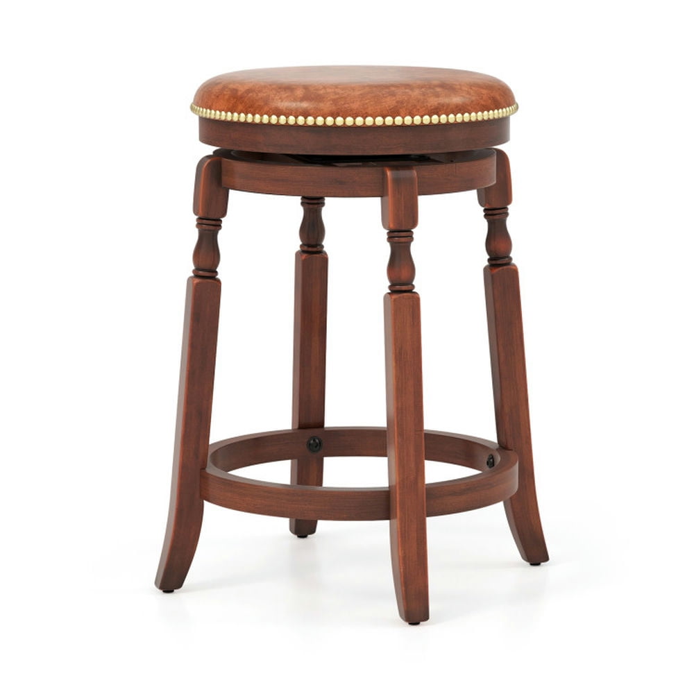 Demi Bonn 24" Set of 2 Swivel Bar Stool with Upholstered Seat and Rubber Wood Frame, Modern Kitchen Dining Chair, Brown