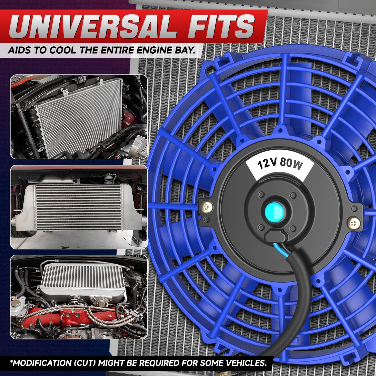 DNA Motoring 7" 12v Volt Electric Slim Push Pull Engine Cooling Radiator Fan w/ Mounting Kit Blue