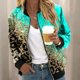 thumbnail image 2 of Gibobby Chaquetas ligeras diarias informales para mujer, chaqueta informal ligera con cremallera, abrigo con estampado Floral, cuello levantado, prendas de vestir deportivas (Verde, L), 2 of 5