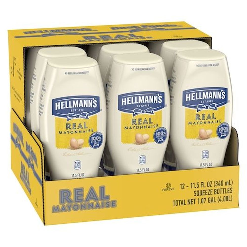 Hellmanns Real Mayonnaise Squeeze Bottle, 11.5 Ounce -- 12 per Case.