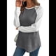 thumbnail image 3 of Tops Casuales de Punto Gofre con Cuello Redondo y Larga con Bloques de Color para Mujer Gris L, 3 of 10