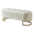 thumbnail image 5 of Velvet Storage Ottoman with Flip Top, Modern Upholstered Storage Bench with Gold Metal Base, Multifunctional Foot Rest Stool for Living Room, Bedroom, Entryway, Beige, 5 of 9
