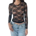 thumbnail image 1 of HAHDAXIA Haut Court en Dentelle Transparente Perles Strass Manches Longues Ajusté Y2k Fairycore, 1 of 6