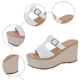thumbnail image 5 of Rokment Women's Platform Wedge Dress Sandals Fashionable Buckles Open Toe Chunky Extra High Heels Slip on Beach Casual Heeled Walking Slides Summer Shoes for Woman White Size 9.5, 5 of 7