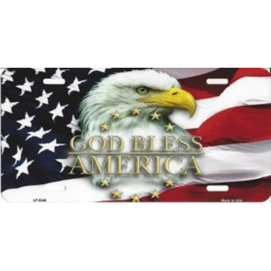 God Bless America Eagle With Flag Metal License Plate