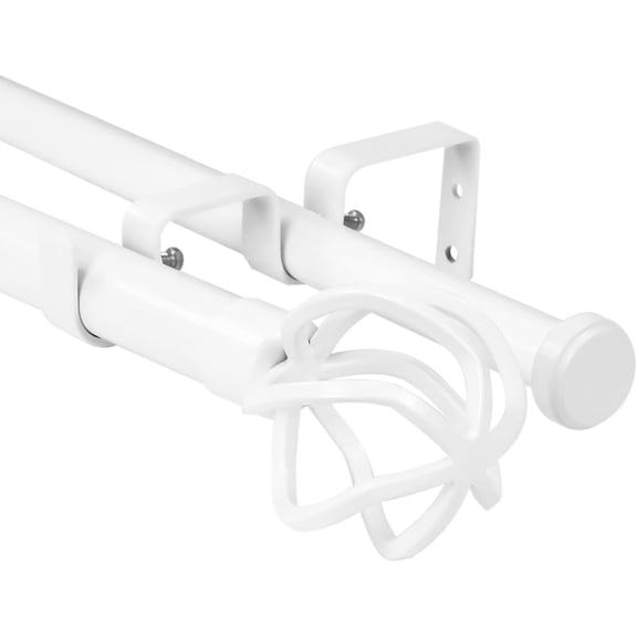 Urbanest Adjustable Double Curtain Rod Set Zeffoli Flat Button Finials – 1″ Front & 3/4 Back Rod With Glossy White Rod, 84-120 Inches