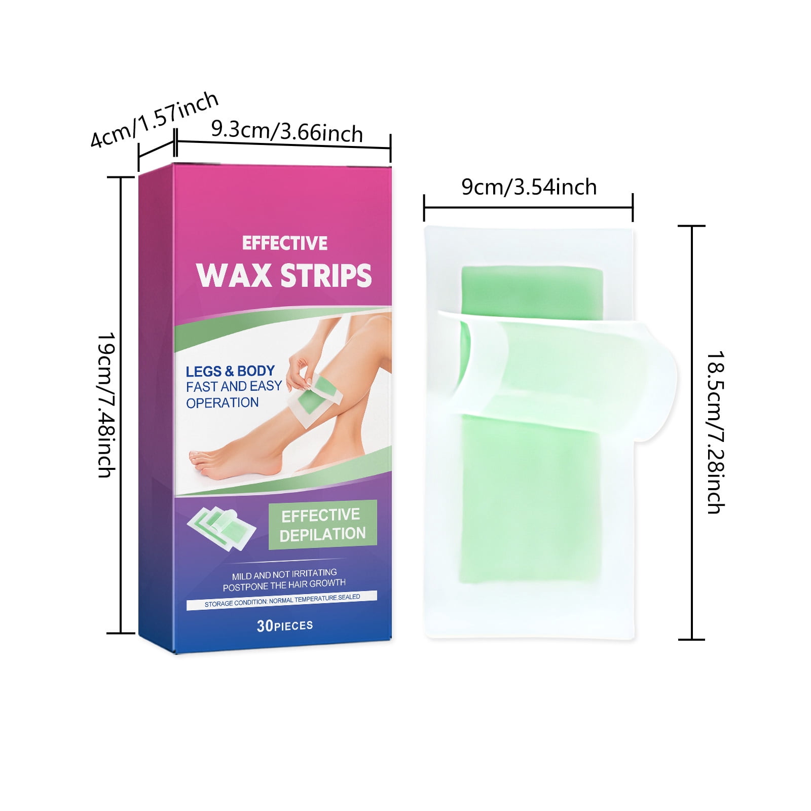 Alvantor Wax Strips Hair Removal for Legs and Body, Gentle and Fast-Working, Aloe 30 Count