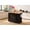 Black + oak countertop, variant on 54 Inch Rolling Kitchen Island with Power Outlet, Drop Leaf Countertop, Sliding Barn Doors, Drawers and Trash Cabinet for Kitchen Dining and Living Room - Black