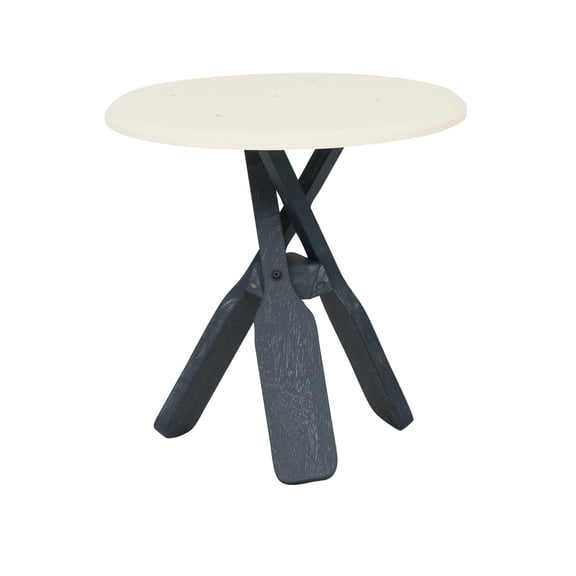 Powell Mays Coastal Round Indoor Accent Side Table, 22" Tall, Distressed Blue/Cream