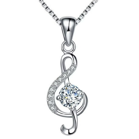 HIJONES Women's Diamond Music Pendant Necklace Stainless Steel Personalized Chain Jewelry White