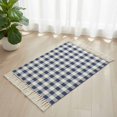 thumbnail image 3 of Navy Blue White Plaid Bathroom Rug 2'x3', Farmhouse Checkered Buffalo Low Profile Front Entryway Rug with Tassels, Woven Cotton Washable Kitchen Mat Carpet for Foyer Bedroom Back Door Decor, 3 of 9