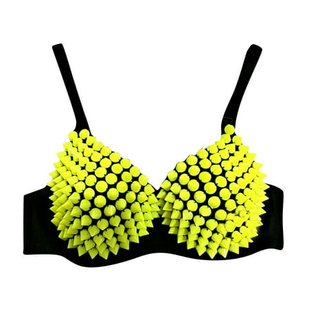 

Bazyrey Womens Plus Size Bras Bra with Padded Straps Fashion New Punk Lady Goth Studded Bra Smoothing Lightly Lined Bras Green S