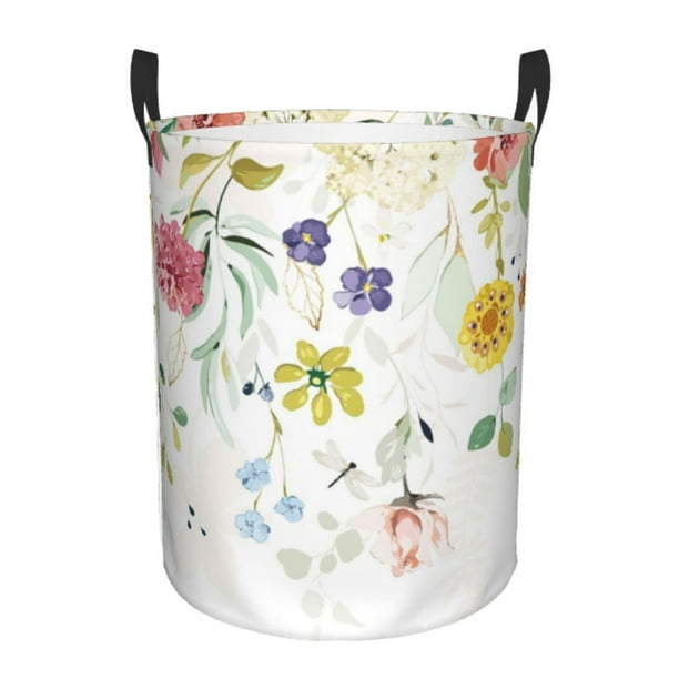 Fotbe Wildflowers Cesto de Ropa con Asas, Cesto Impermeable de Gran Capacidad, Bolsa de Lavado para Dormitorio, Cesto de Ropa con Ruedas y Asas-Medium