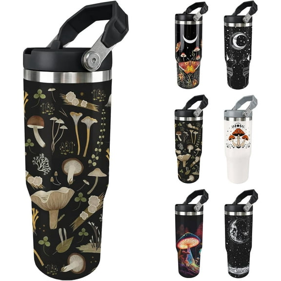 Mushroom Tumbler with Handle 30oz Vacuum Insulated Mushroom Cup with Lid and Straw Mushroom Gifts for Women Men