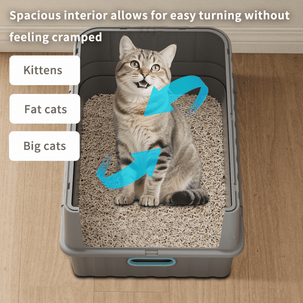 imerelez Black Thick Stainless Steel Fully Enclosed Cat Litter Box, Flip-Top 120° Wide Angle, Transparent Top, Odor Control with Carbon, Leak Proof, Large Space for Big Cats, Includes Scoop & Mat