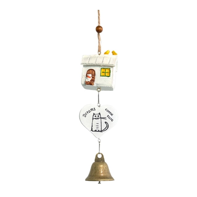 koolsoo Cartoon Wind Chime Birthday Gift Indoor/Outdoor Decor for Study Bedroom Dorm White Hut