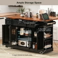 thumbnail image 3 of 53'' Farmhouse Kitchen Island with Two Tempered Glass Cabinet Doors, Kitchen Rolling Island with Power Outlet 5 Open Side Racks and 3 Drawers,Mobile Island Table for Kitchen, Dining Room,Black, 3 of 7