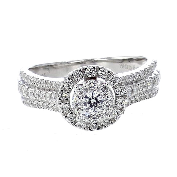 14K White Gold Engagement Ring Halo Style 0.90ctw Round Top