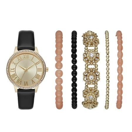 Ladies' Gold Glitz Watch and Stackable Bracelet Gift Set