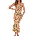 thumbnail image 1 of Vestido PRETTYGARDEN Floral Midi Sin Mangas con Fruncido Naranja Talla L, 1 of 6