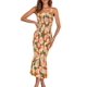 thumbnail image 1 of Vestido PRETTYGARDEN Floral Midi Sin Mangas con Fruncido Naranja Talla L, 1 of 6