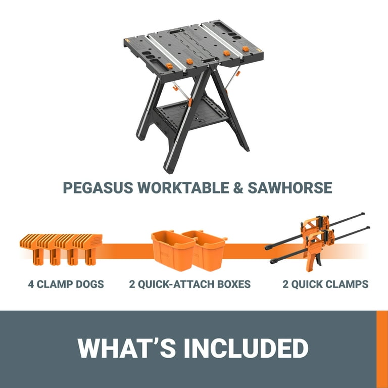 Worx Pegasus Folding Work Table and Sawhorse, Supports 300-1,000