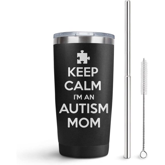 20oz Keep Calm I''m an Autism Mom Tumbler, Skinny Stainless Steel Tumbler with Lid Straw, Vacuum Insulated Double Wall Travel Tumbler, Coffee MugGreat Gifts for Girls, Mom, Dad