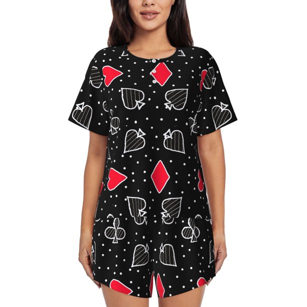 Fotbe Card Suits Conjunto de Pijama Estampado para Mujer, 2 Piezas, Ropa de Dormir con Camiseta de Manga Corta y Shorts Suaves-Large