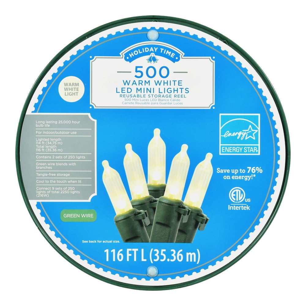 Holiday Time Mini LED Christmas Lights, 114 ft, Warm White, 500 count