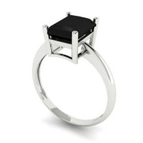 2.5ct radiant cut black natural onyx 18k white gold Bridal Wedding Engagement Promise Anniversary Ring for Women size 9
