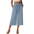 thumbnail image 2 of Audhol Gaucho Pants for Women Pants for Women Elastic Waisted Wide Leg Pants Casual Trousers with Pockets Trendy Loose for Work Wide Leg Capri Pants for Women Light Blue L, 2 of 6