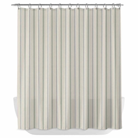 Sage Green Striped Shower Curtain - Water Repellent Fabric Shower Curtains Washable, Modern Boho Vertical Stripes Beige Decorative Polyester Cloth Bathroom Curtains Modern Bath Decor 72"x72"