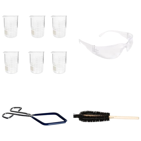 Lab Beaker Starter Kit - 6 - 1000ml Griffin Style Beaker Beaker Brush (330mm) Safety Glasses Beaker Tongs with Plastisol-Coated Jaws – Essential Labware Bundle