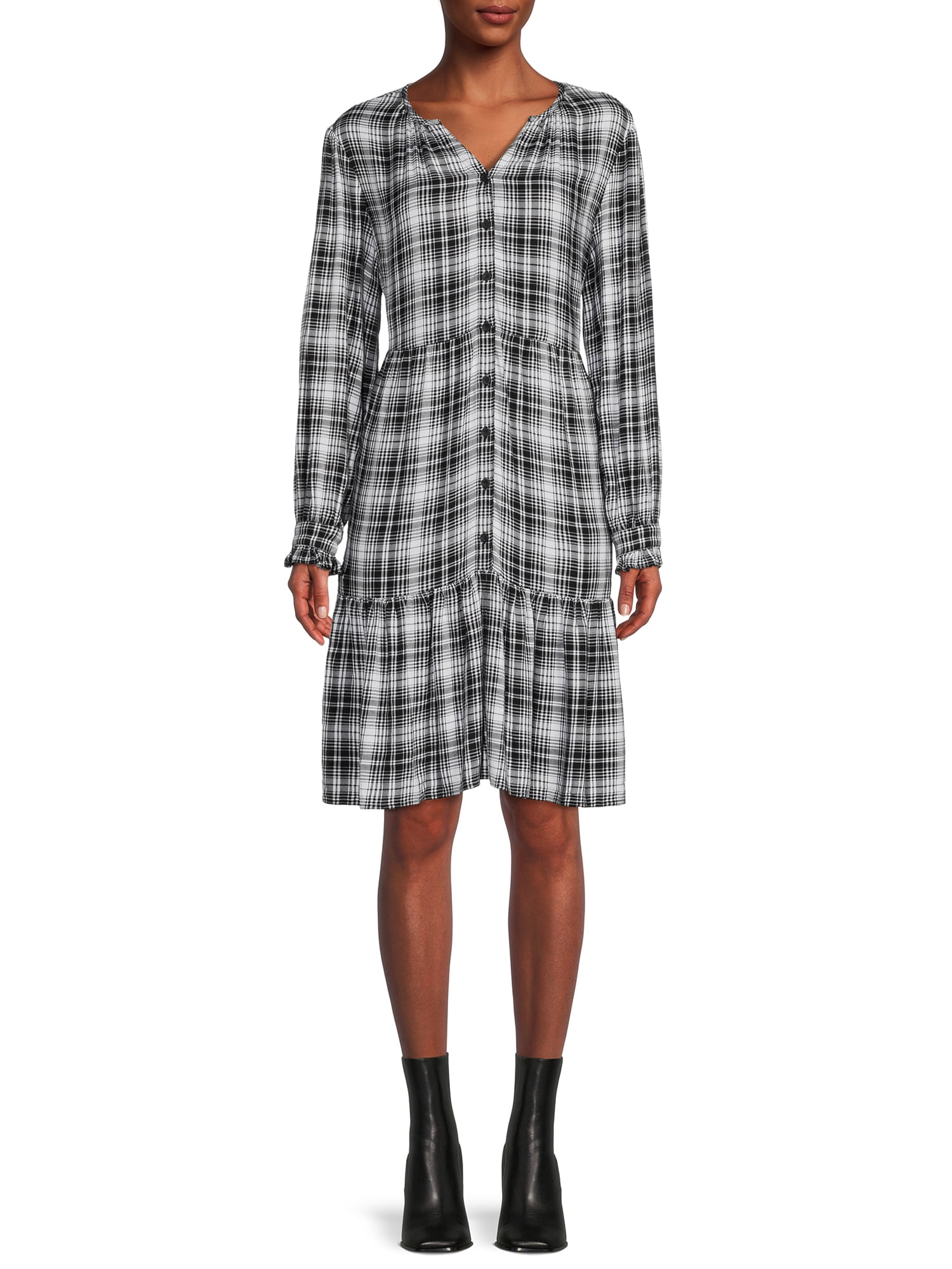Blu White Blu Women's Plaid Ruffle Hem Dress