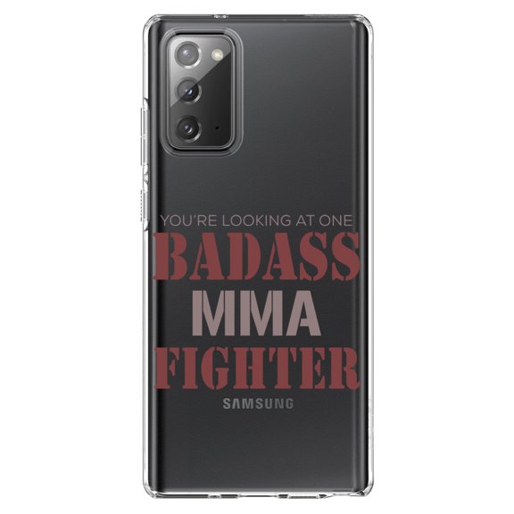 DistinctInk Clear Shockproof Hybrid Case for Samsung Galaxy Note 20 (6.7" Screen) - TPU Bumper Acrylic Back Tempered Glass Screen Protector - You're Looking at One Badass MMA Fighter