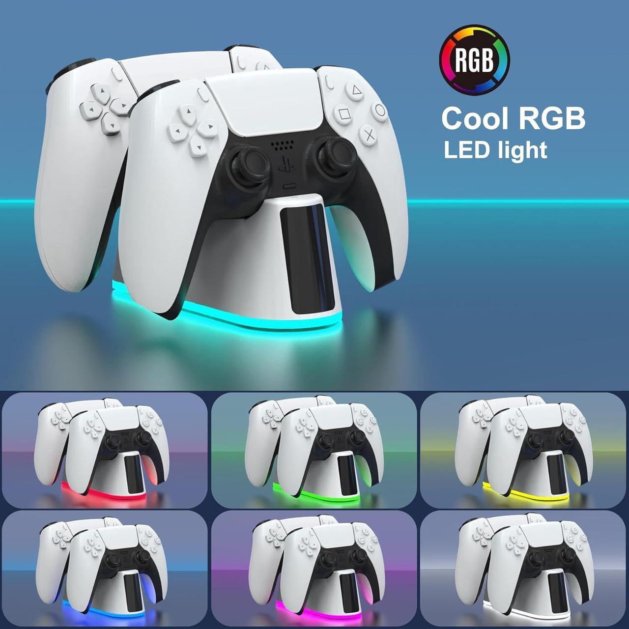 PS5 Slim Controller Charger Station,Fast Charging PS5 Controller Charger for Edge & Dual Controller,Ps5 Controller accessories with Charging Cable,Ps5 controller Stand Dock with RGB LED Indicators thumbnail 4