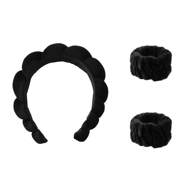 Conjunto de tres piezas ANGGREK pulsera y diadema para lavado de cara negro Otros