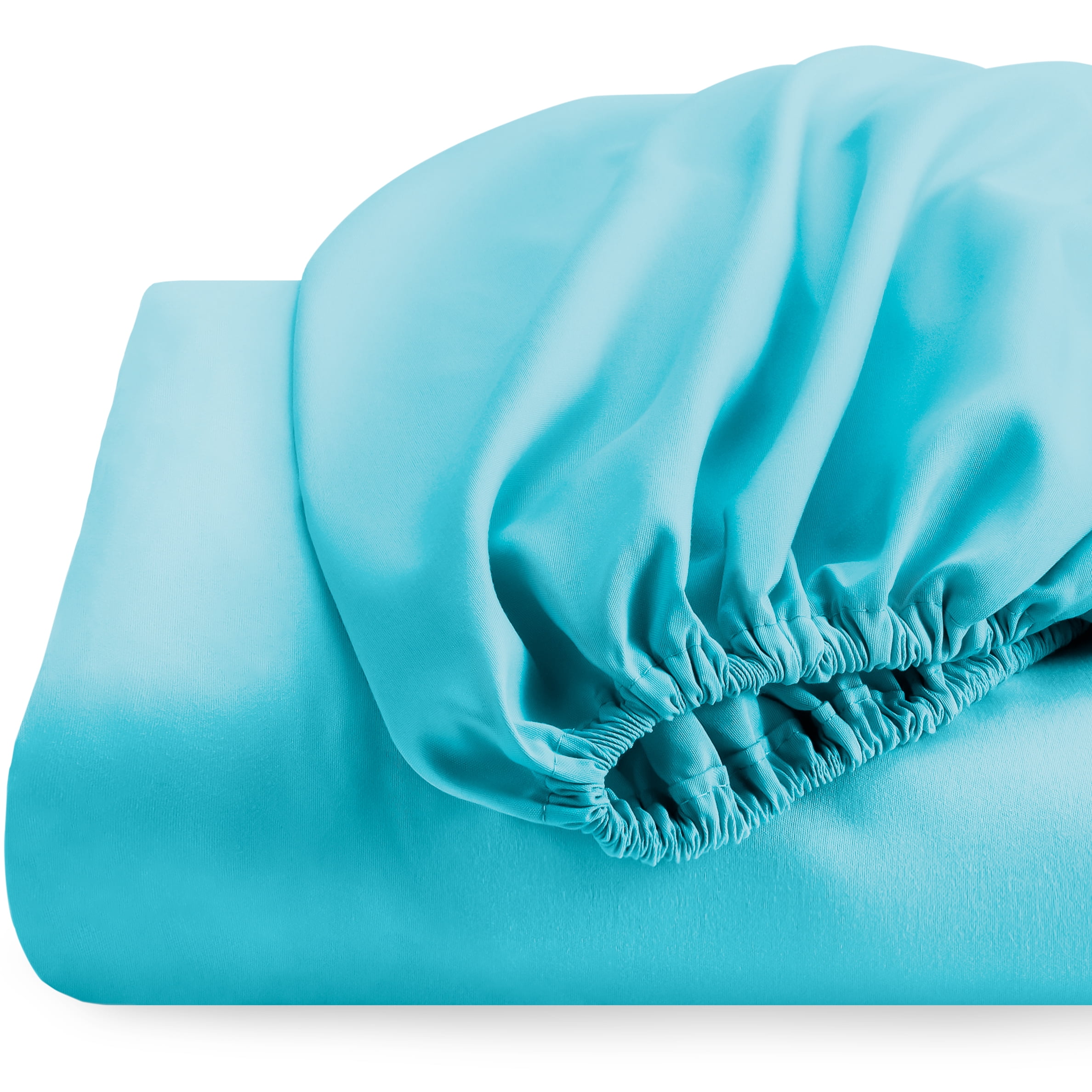 2 Split King Fitted Bed Sheets (2-Pack) - 15" Deep Pocket, 39" x 80"(Split King, Aqua)