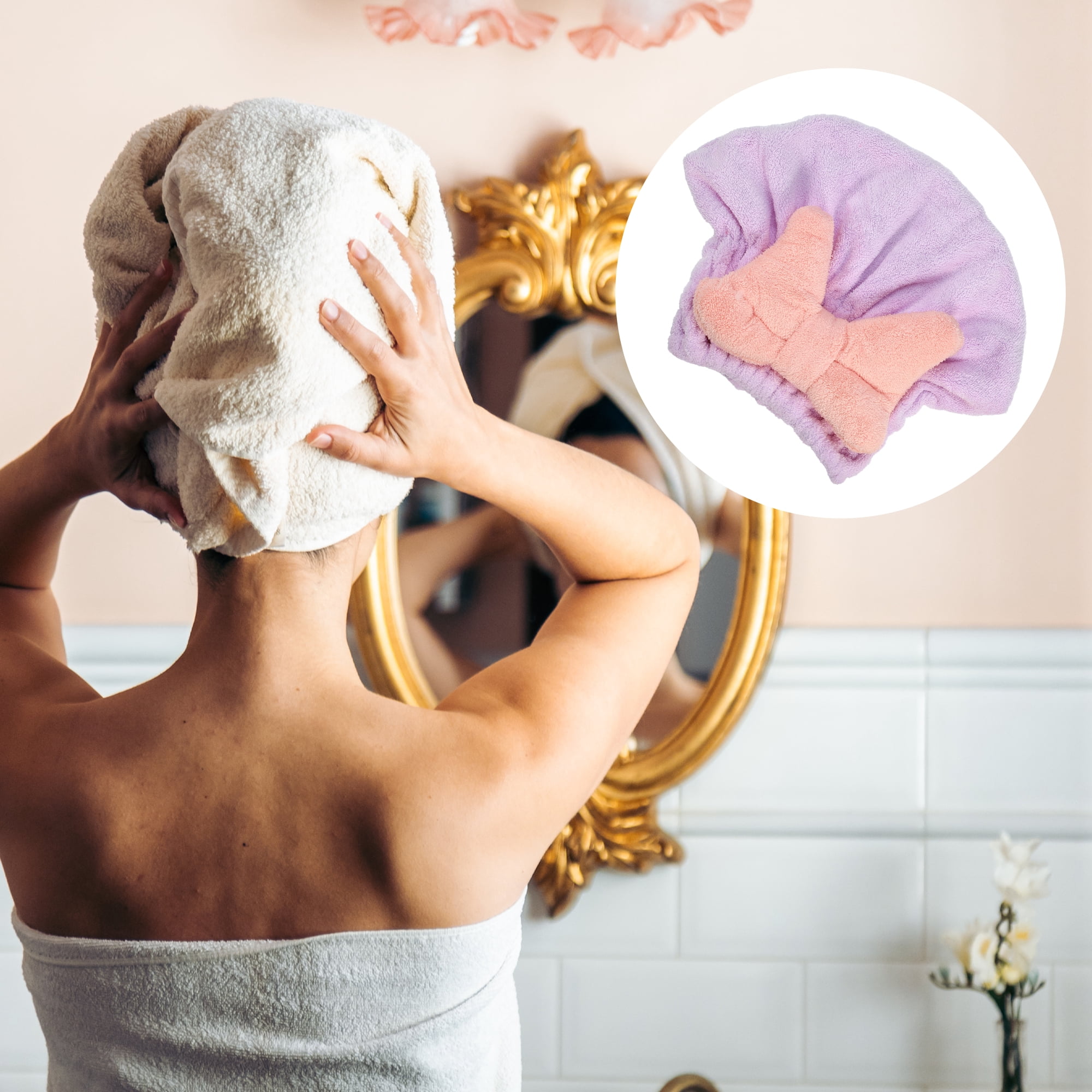 Unique Bargains Coral Fleece Quick Drying Lightweight Hair Drying Towel Cap Purple