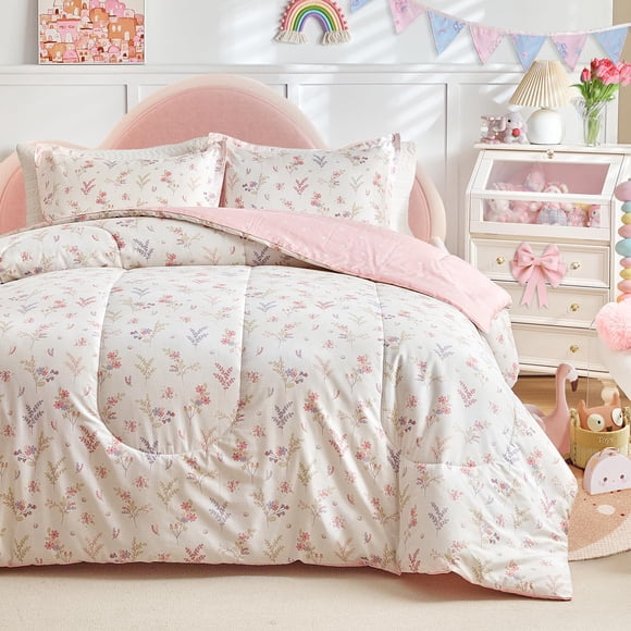Juego de edredón Joyreap Cotton 800TC con estampado floral rosa, tamaño doble