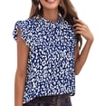 thumbnail image 1 of Top de manga con volantes y estampado de leopardo, cuello con volantes, camiseta informal de moda para mujer, camiseta de verano para citas, salida de ocio, fin de semana, azul XL, 1 of 6